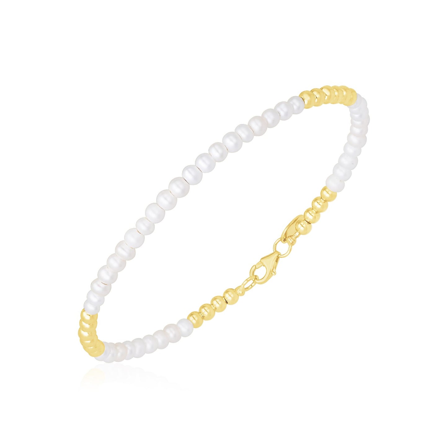 14k Yellow Gold High Polish Freshwater Pearl Pallina Bead Bracelet