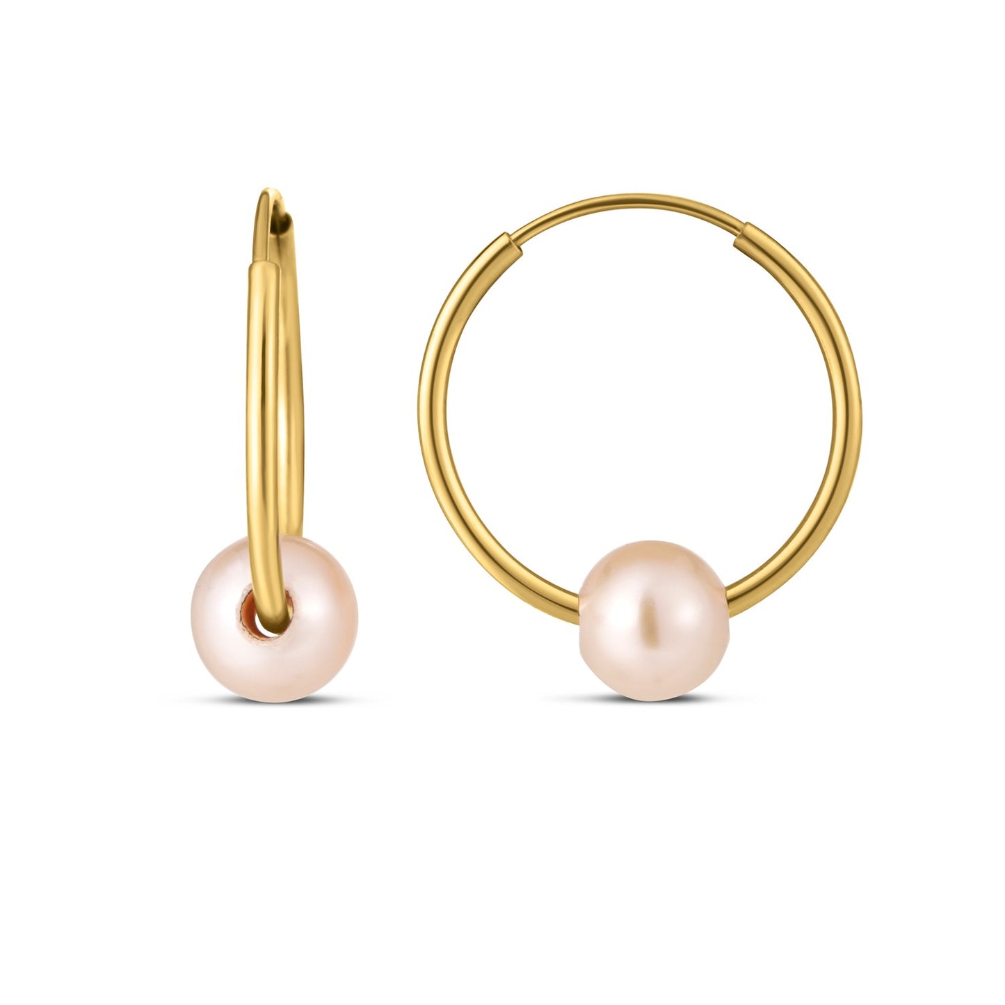14k Yellow Gold Round Endless Pearl Earring