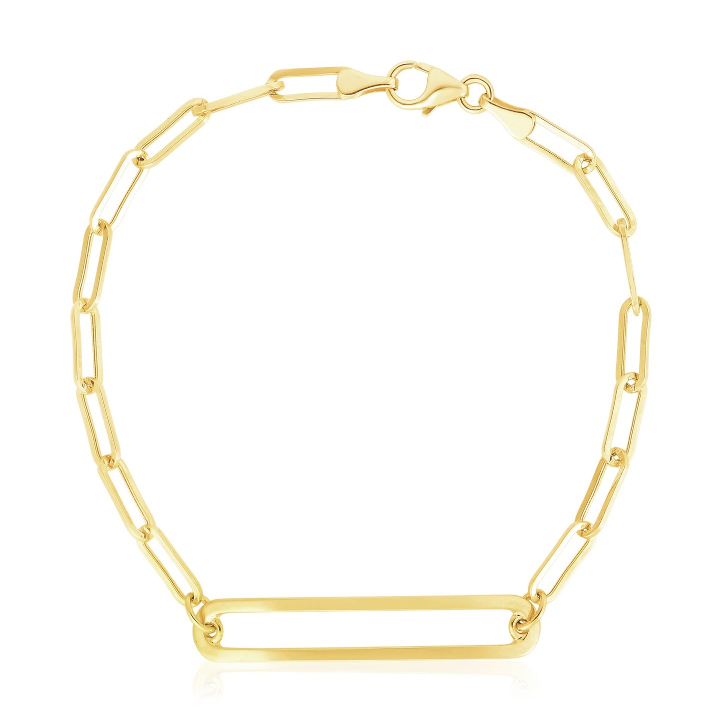 14k Yellow Gold High Polish Open Curved Paperclip Necklace