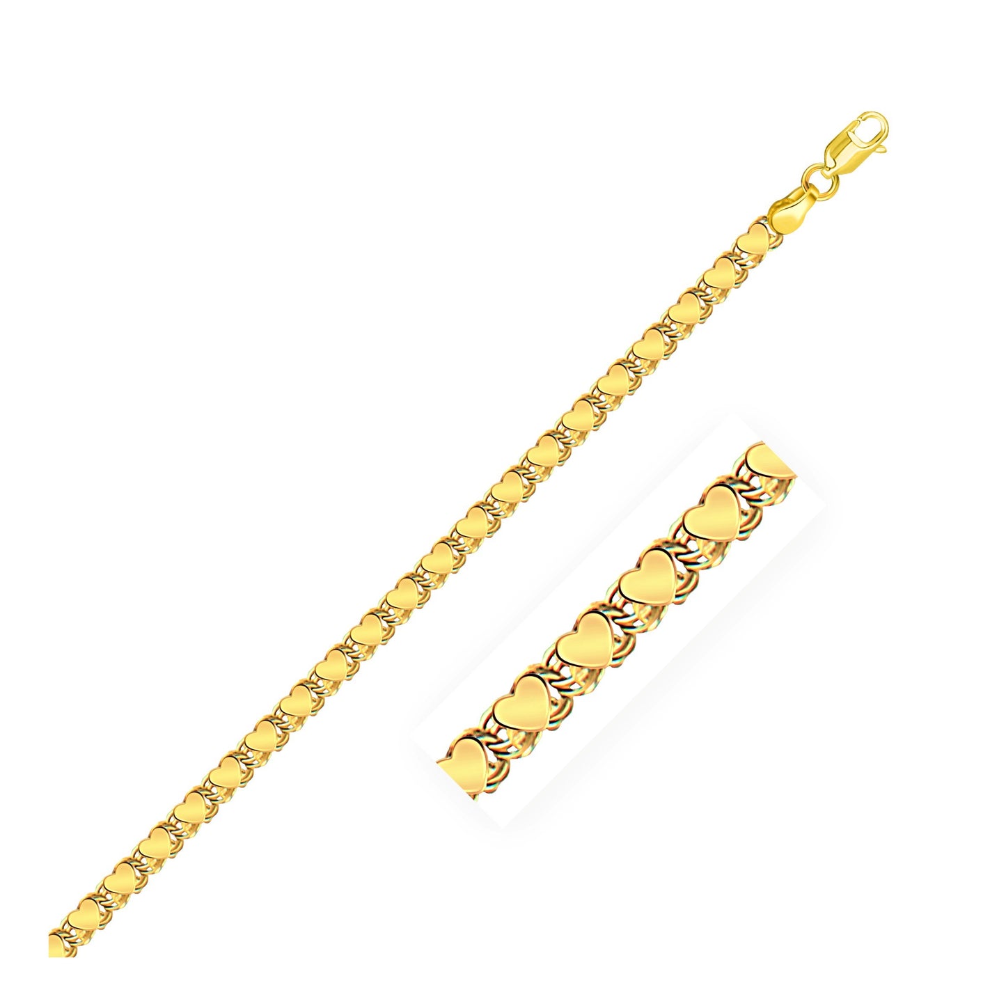 3.3mm 14k Yellow Gold Heart Anklet