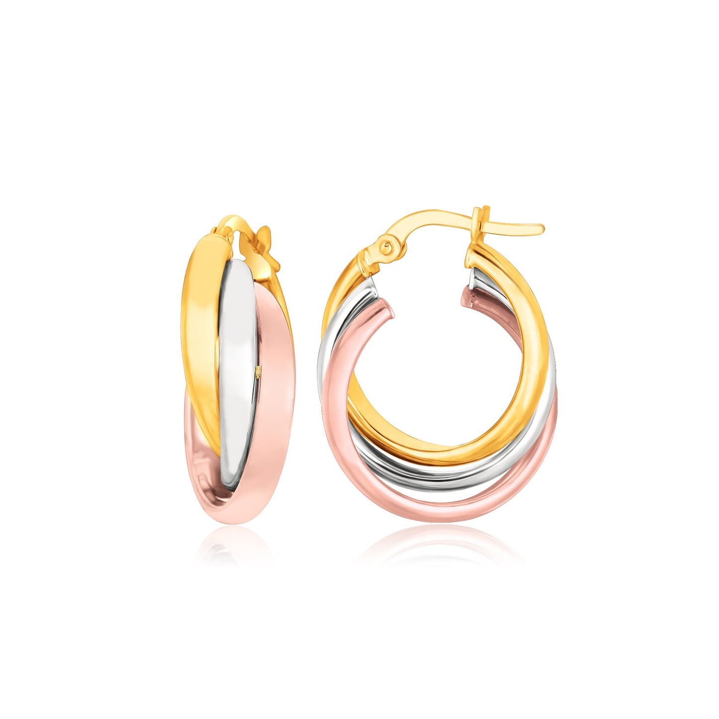 14k Tri-Color Gold Domed Tube Intertwined Earrings