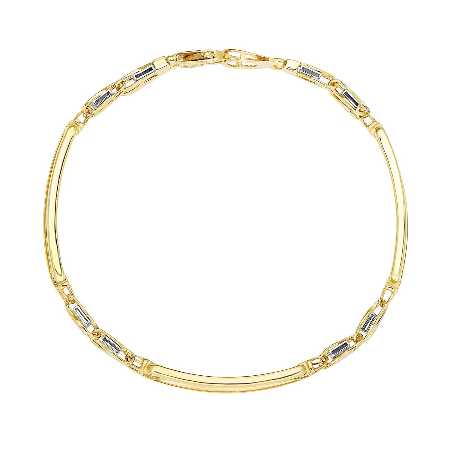 14k Two-Tone Gold Fancy Bar Style Men's Bracelet with Curved Connectors