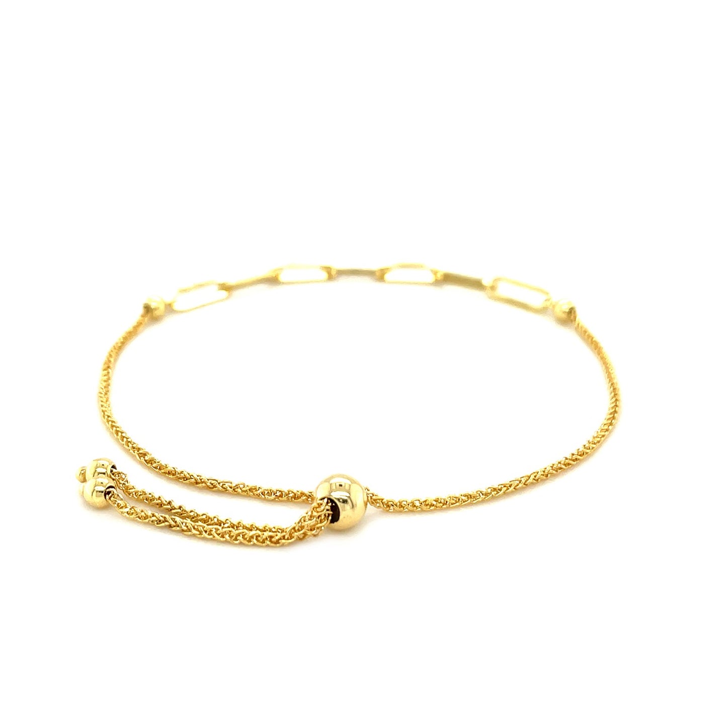 14K Yellow Gold Adjustable Bracelet with Paperclip Chain