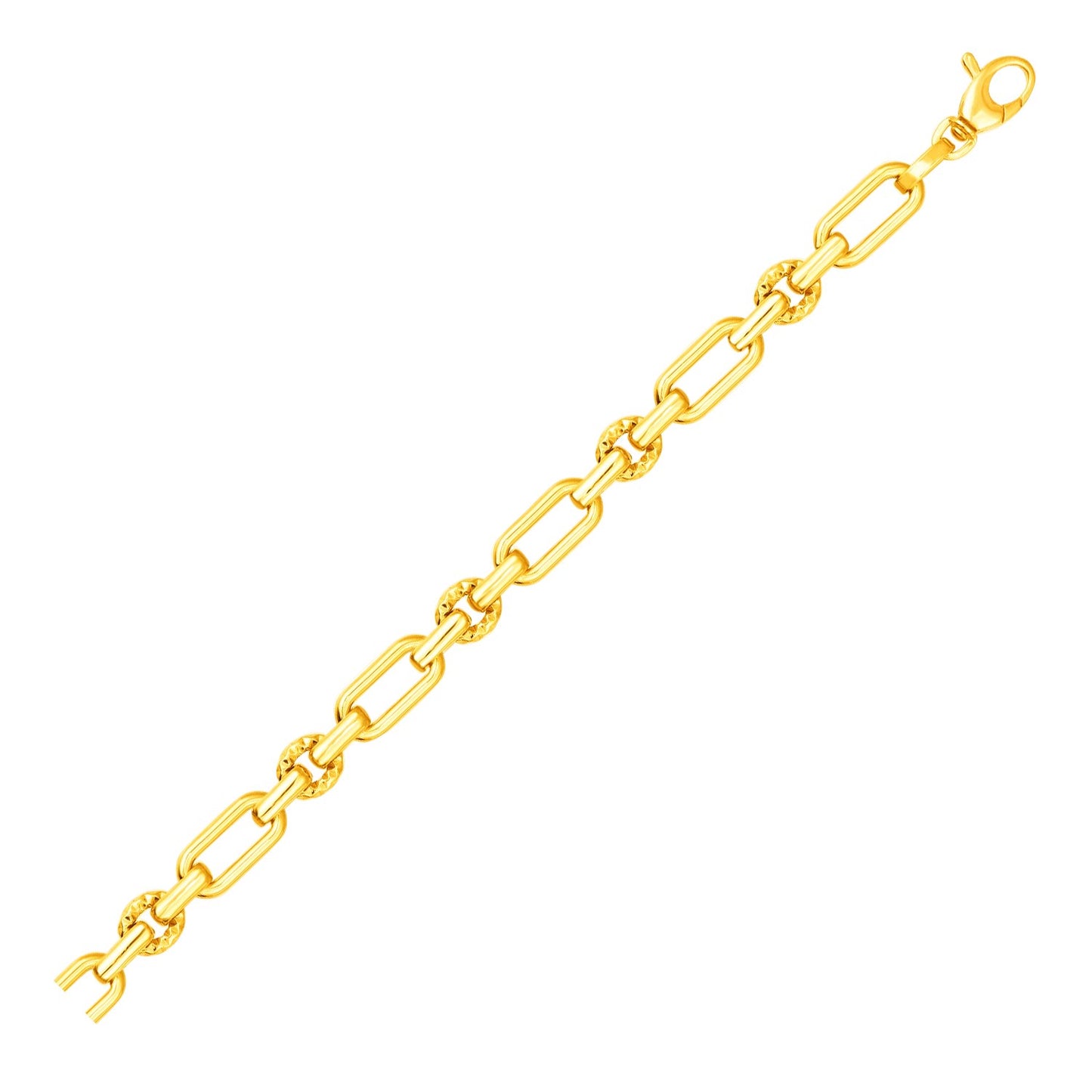 14k Yellow Gold Polished and Textured Link Bracelet