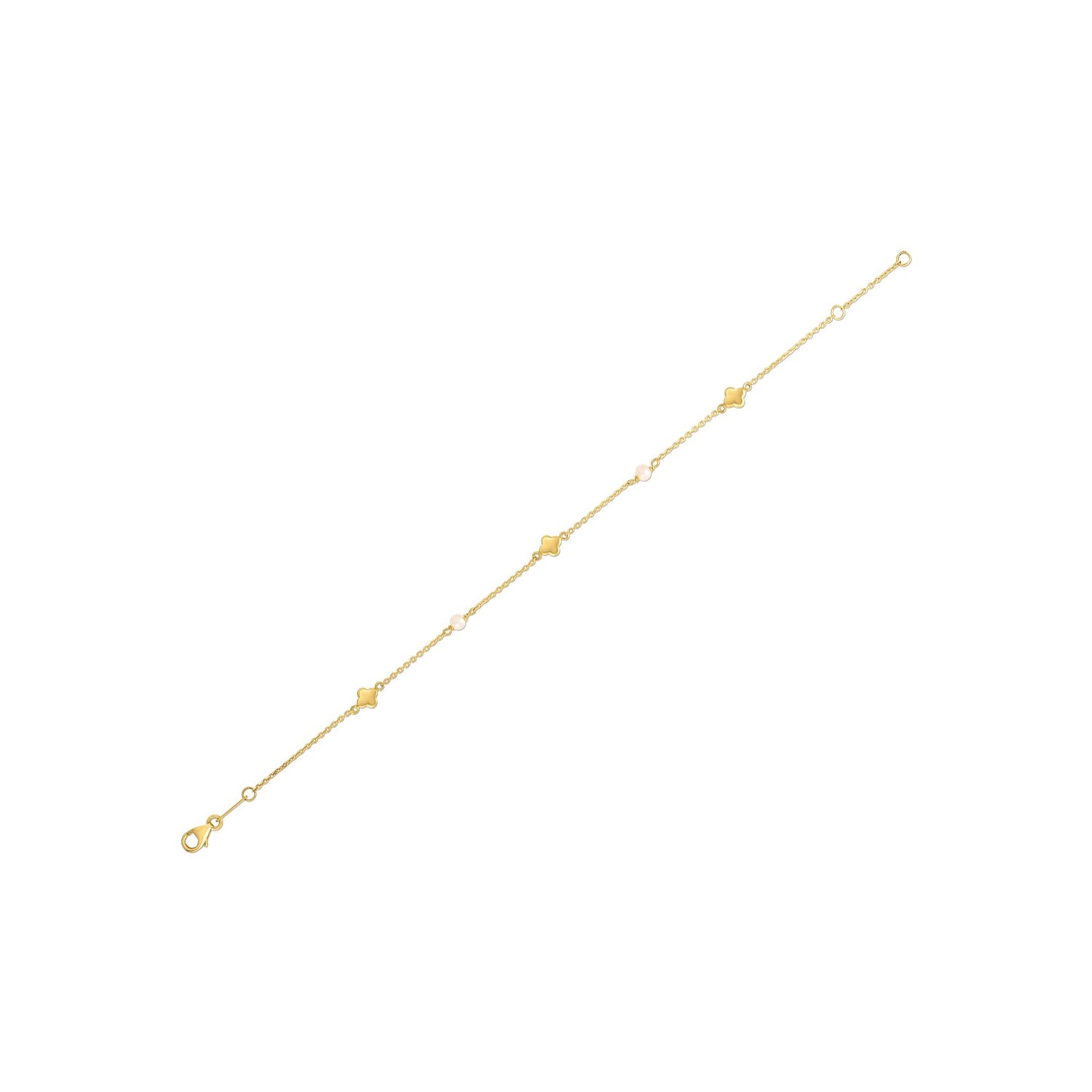 14k Yellow Gold Pearl Clover Bracelet