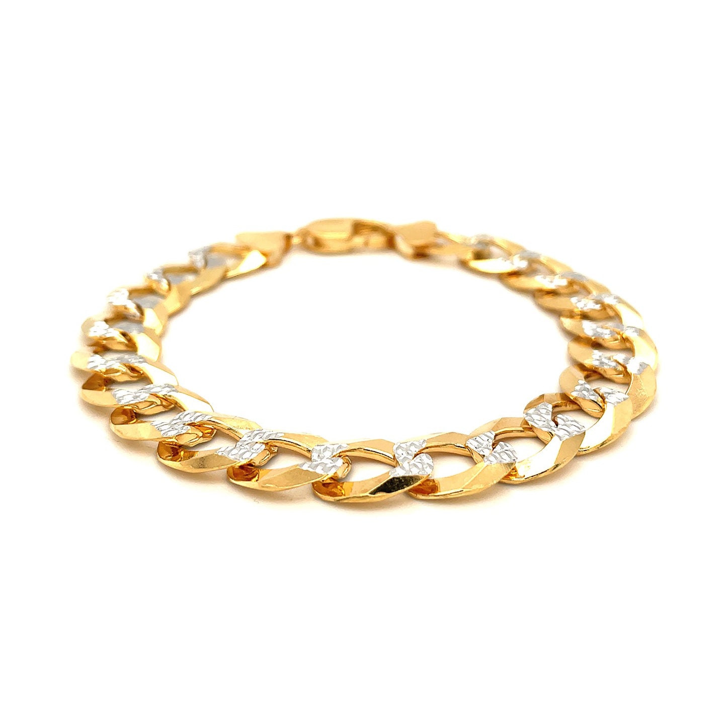 12.18 mm 14k Two Tone Gold Pave Curb Bracelet
