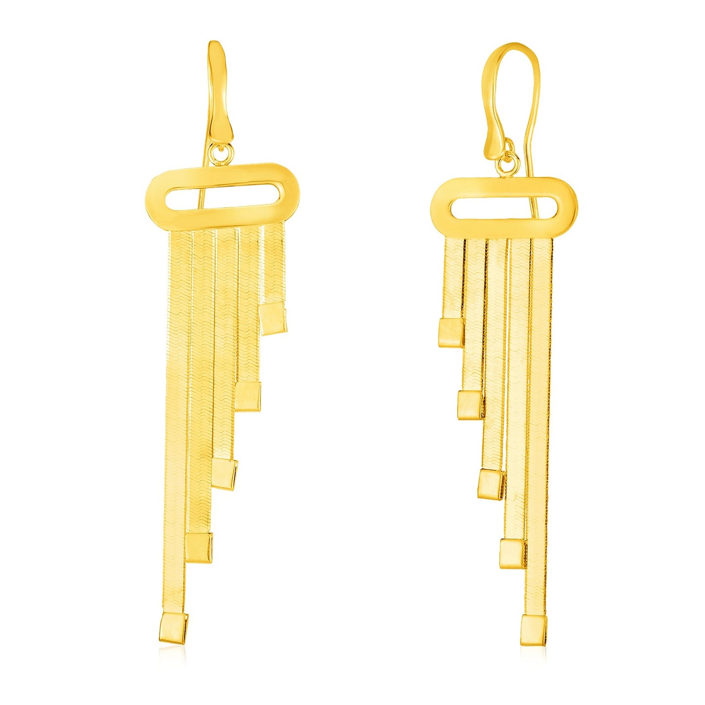 14k Yellow Gold Multi Strand Herringbone Chain Dangle Earrings