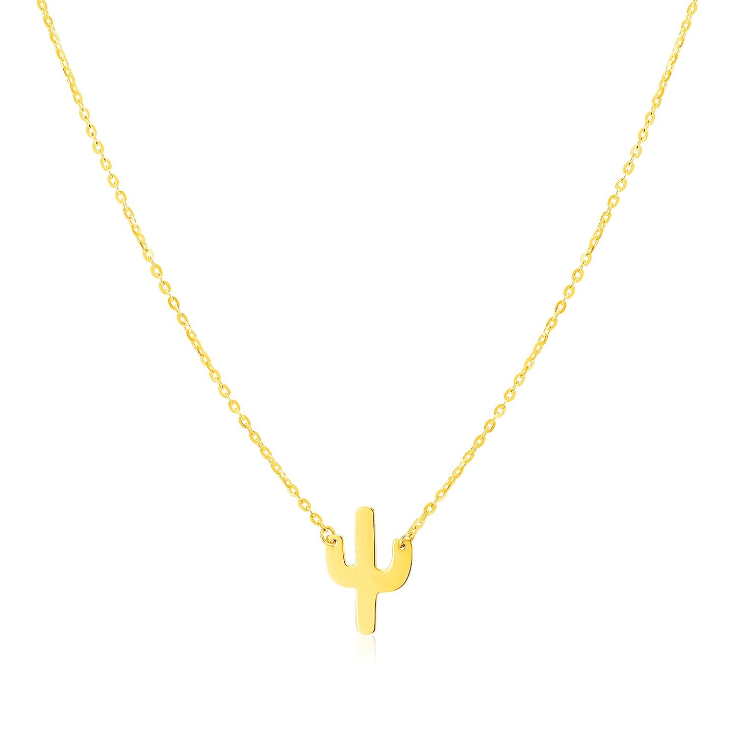14K Yellow Gold Necklace with Cactus