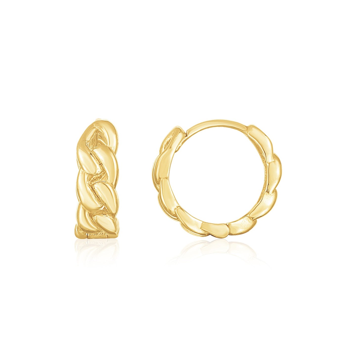 14K Yellow Gold Thick Curb Chain Huggie Hoop Earrings