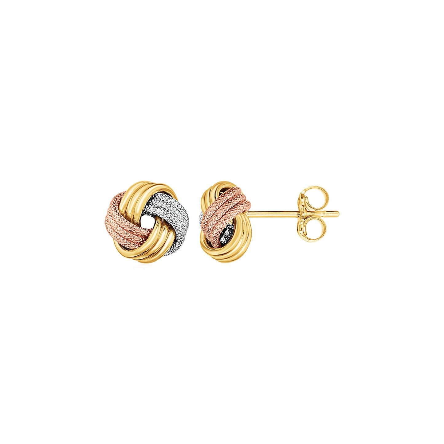 Love Knot Post Earrings in 14k Tri Color Gold