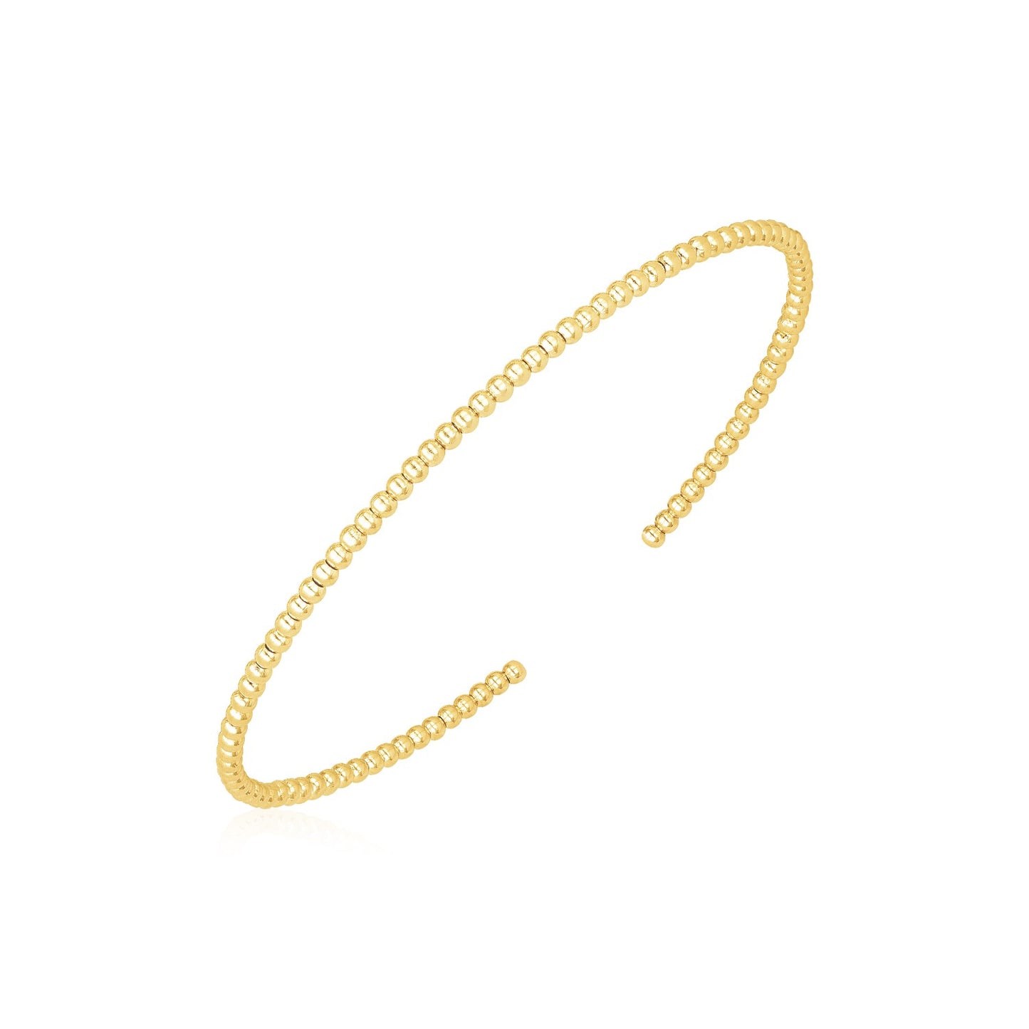 14k Yellow Gold High Polish Bead Cuff Bangle (2mm)