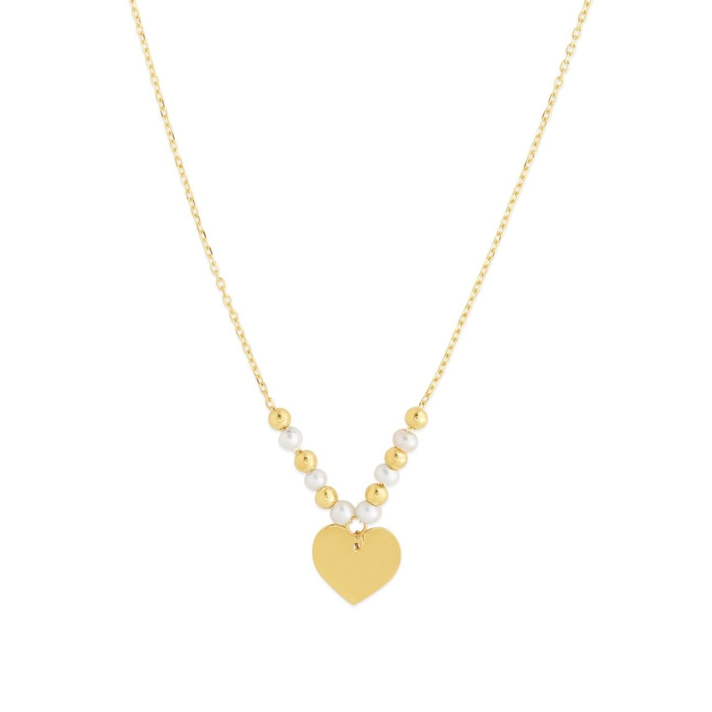 14k Yellow Gold High Polish Beaded Pearl Heart Drop Pallina Necklace