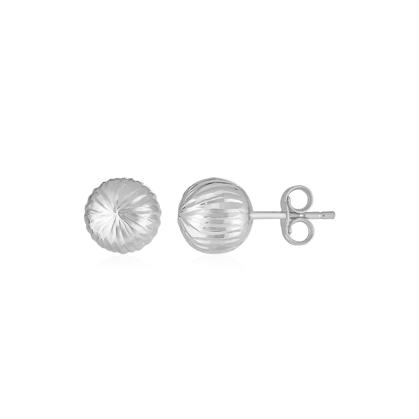 14K White Gold Ball Earrings with Linear Texture