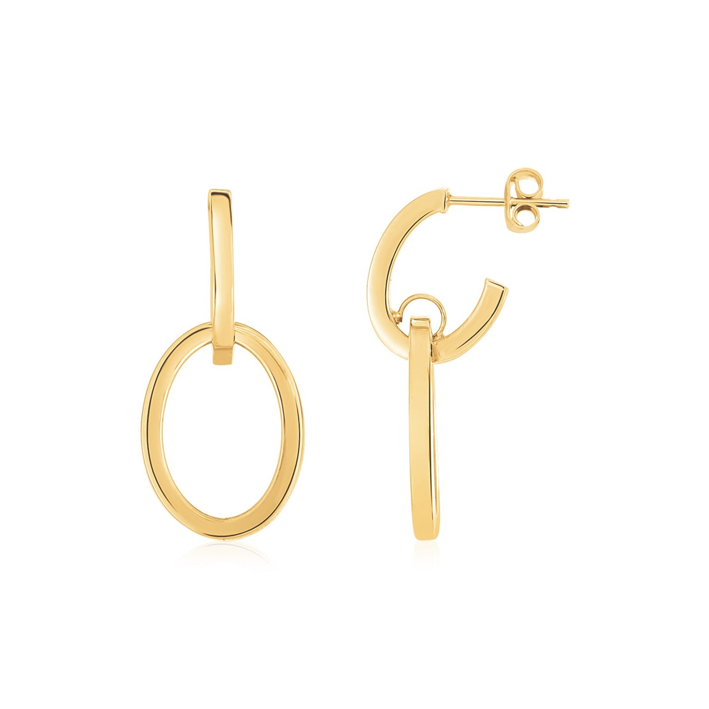 14K Yellow Gold Interlocking Drop Hoop Earrings