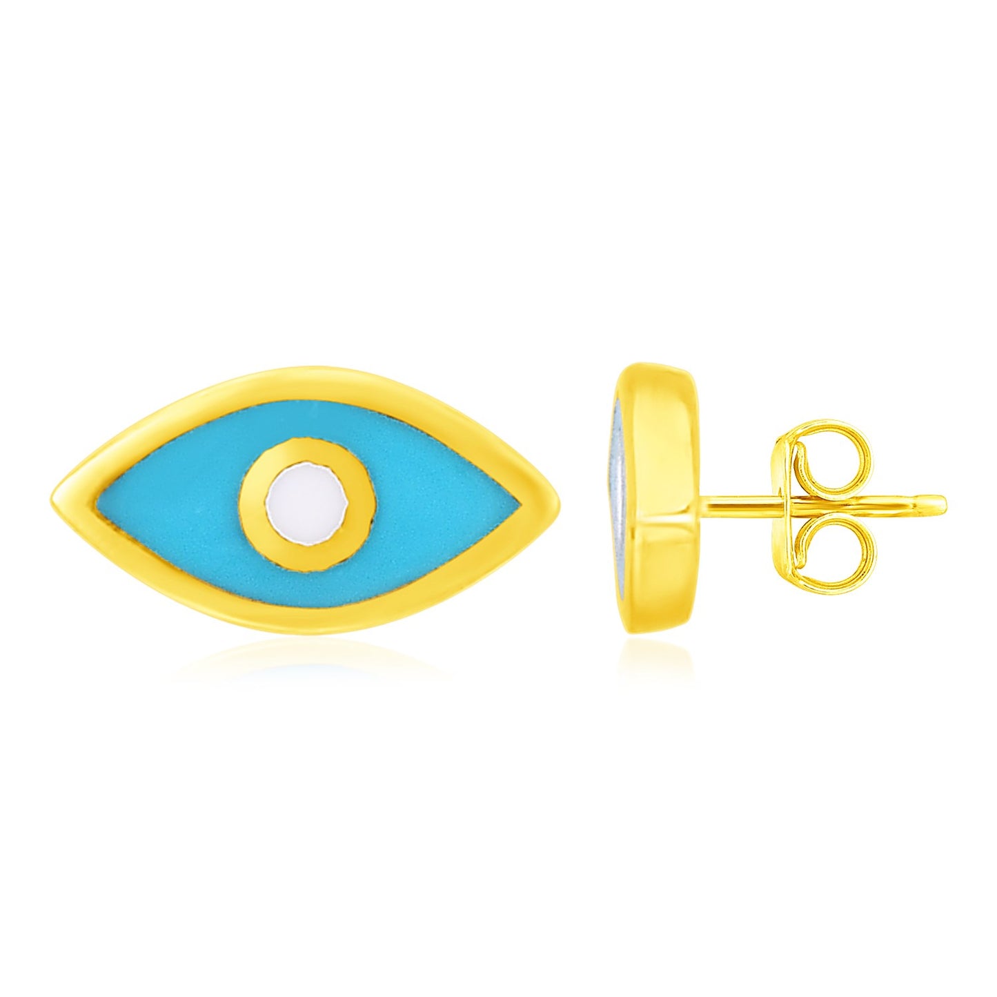 14K Yellow Gold Blue Evil Eye Earrings with Enamel
