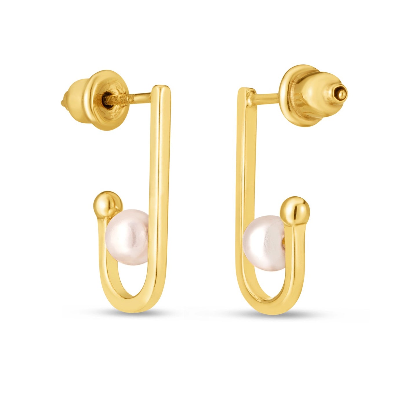 14k Yellow Gold J Hoop Pearl Earrings