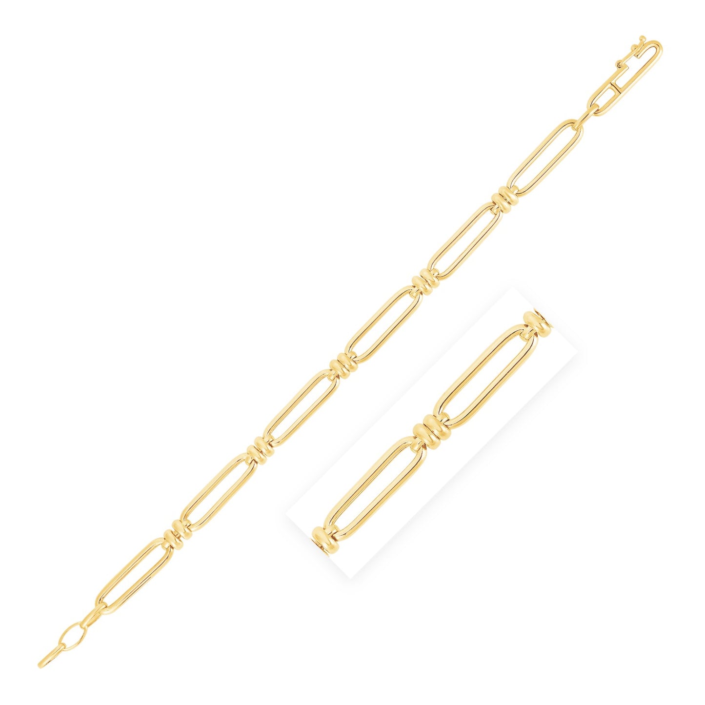 14k Yellow Gold High Polish Paperclip Double Bar Link Chain Bracelet