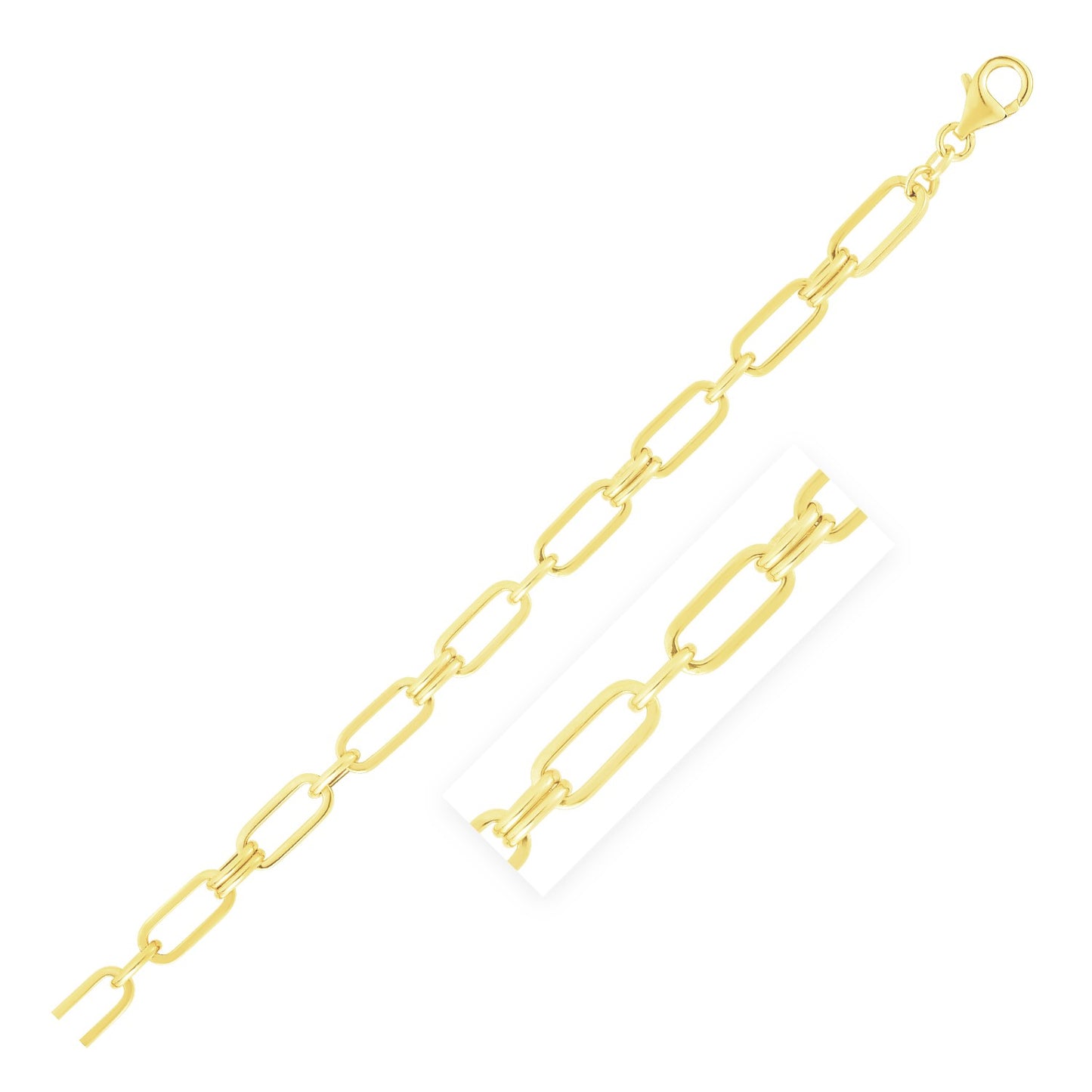 14k Yellow Gold High Polish Paperclip Rondel Link Chain Bracelet