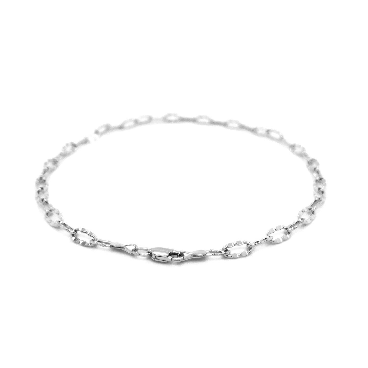 14k White Gold Anklet with Fancy Hammered Oval Links
