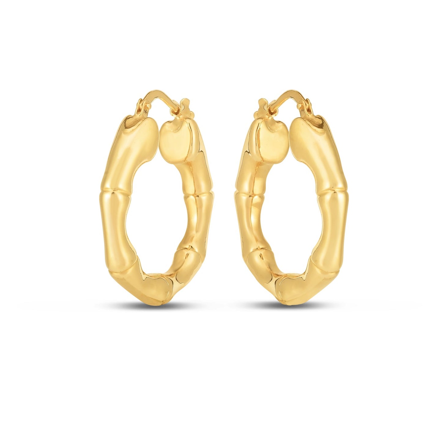 14k Yellow Gold Medium Bamboo Hoop Earrings (25mm)