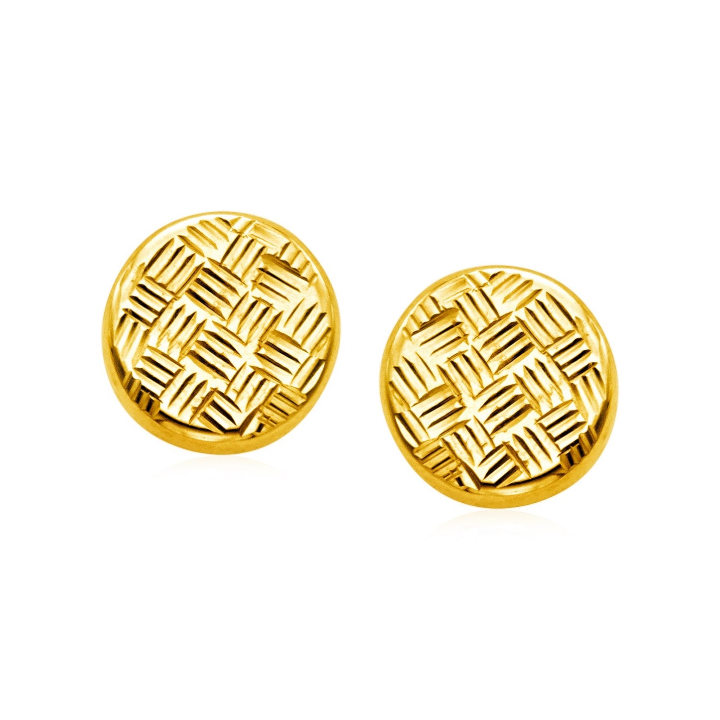 14k Yellow Gold Post Earrings with Textured Circles