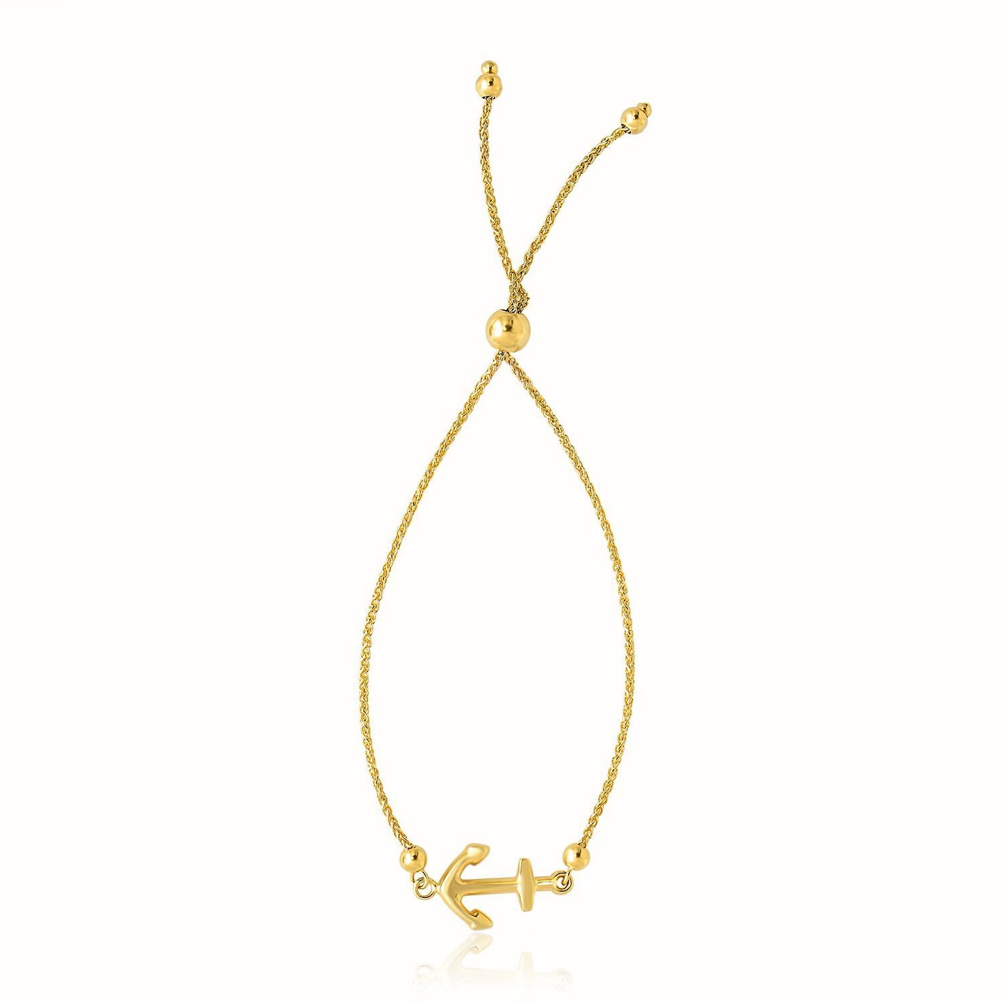 14k Yellow Gold Anchor Design Adjustable Lariat Bracelet