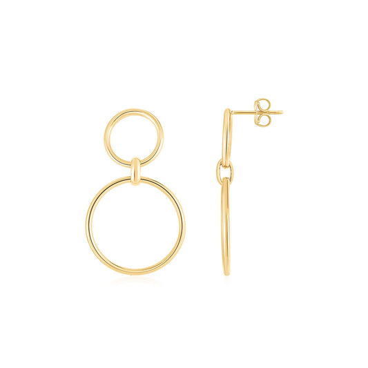 14K Yellow Gold Round Link Circle Drop Earrings