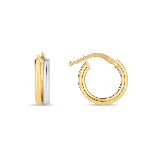 14k Two Tone Gold Double Round Hoops